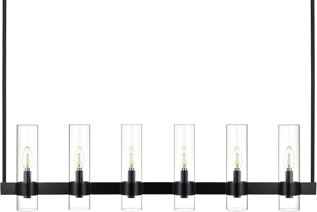Linea di Liara Teramo Black Kitchen Island Lighting - Modern Farmhouse Rectangle Dining Room Light Fixtures - 42 inch 6 Light Linear Chandelier