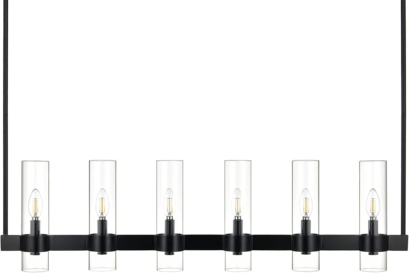 Linea di Liara Teramo Black Kitchen Island Lighting - Modern Farmhouse Rectangle Dining Room Light Fixtures - 42 inch 6 Light Linear Chandelier