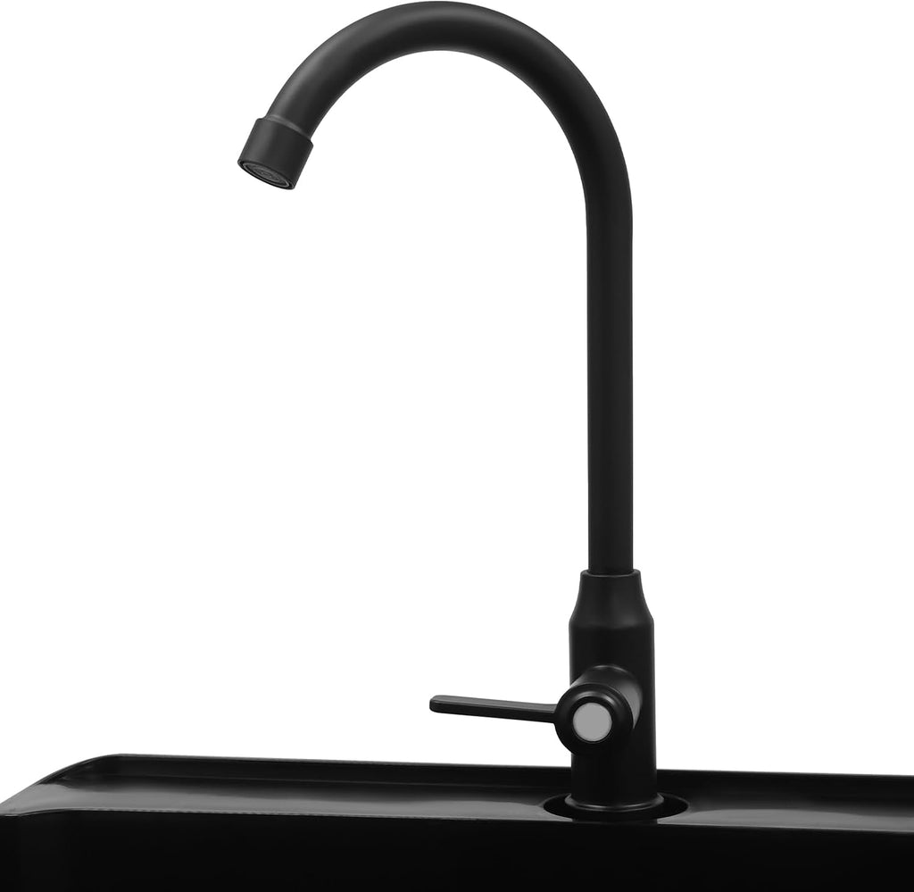 Freestanding Space Saver Utility Sink 19.68 * 19 * 33.07in kitchen Sink with Washboard Utility Sink with Cold and Hot Water Faucet, Hoses and Soap Dispenser for Laundry Room, Garage, Basement (Black)