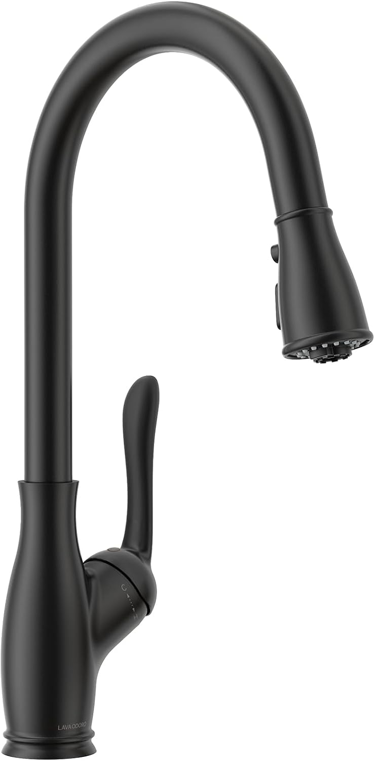 Black Kitchen Faucet with Pull Down Sprayer, Lava Odoro Matte Black Kitchen Sink Faucet with Magnetic Docking Spray 3-Function, Faucet for Kitchen Sink 1 Hole and 3 Hole with Deck Plate, KF271-MB