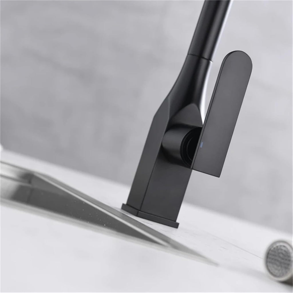 Kitchen Faucets Pull Out Kitchen Tap Single Handle Swivel 360 Degree Water Hot and Cold Mixer Tap(Black)