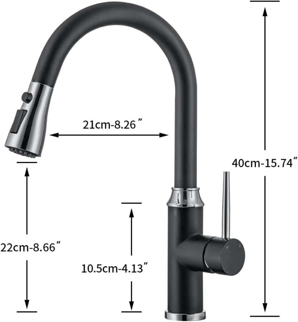 Kitchen Pull-Out Telescopic Faucet Hot and Cold Water Tank Mixing Valve Black Gold Kitchen Faucet(Black)