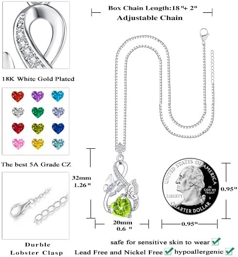 Gold Jewelry for Women Wife Infinity Necklace 18K White Gold Plated Dainty Butterfly Pendant with Heart Birthstone - Anniversary Necklaces for Women Birthday Gift Ideas Present for Girlfriend Mom Daughter