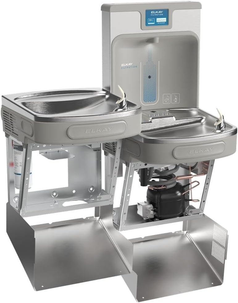 Elkay LZSTL8WSSP-W1 Enhanced Filtered Connected Bottle Filler & Bi-Level ADA Cooler Refrigerated Stainless Lead Reducing Drop Down Wrapper
