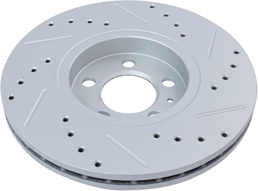 TRQ Performance Front Brake Pad and Rotor Set Ceramic Coated Drilled Slotted Rotors Compatible with 1999-2010 Volkswagen Beetle 1999-2006 Golf 1999-2005 Jetta