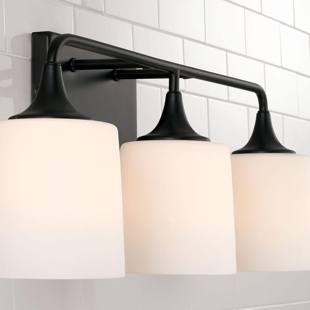 HomePlace Lighting 148931MB-541 Presley Transitional Rustic Soft White Glass Cone Vanity Light for Bathroom, 3-Light 300 Total Watts, 10' H x 26' W, Black