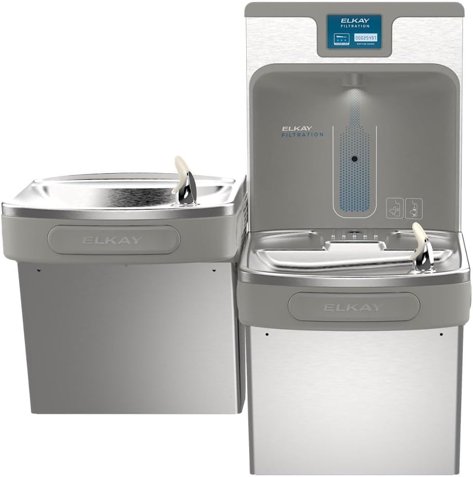 Elkay LZSTL8WSSP-W1 Enhanced Filtered Connected Bottle Filler & Bi-Level ADA Cooler Refrigerated Stainless Lead Reducing Drop Down Wrapper