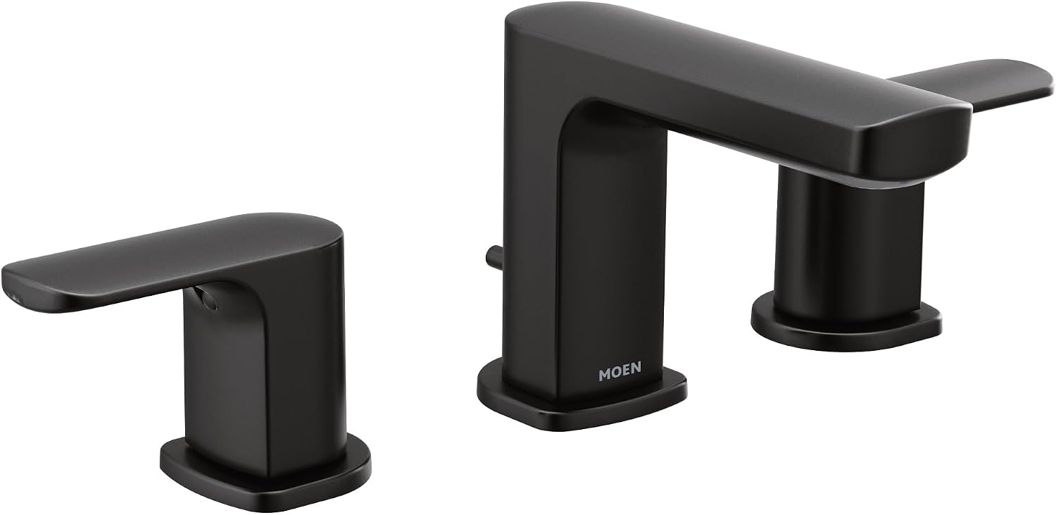 Moen Rizon Matte Black Two-Handle Widespread Bathroom Faucet, Valve Included, TV6920BL