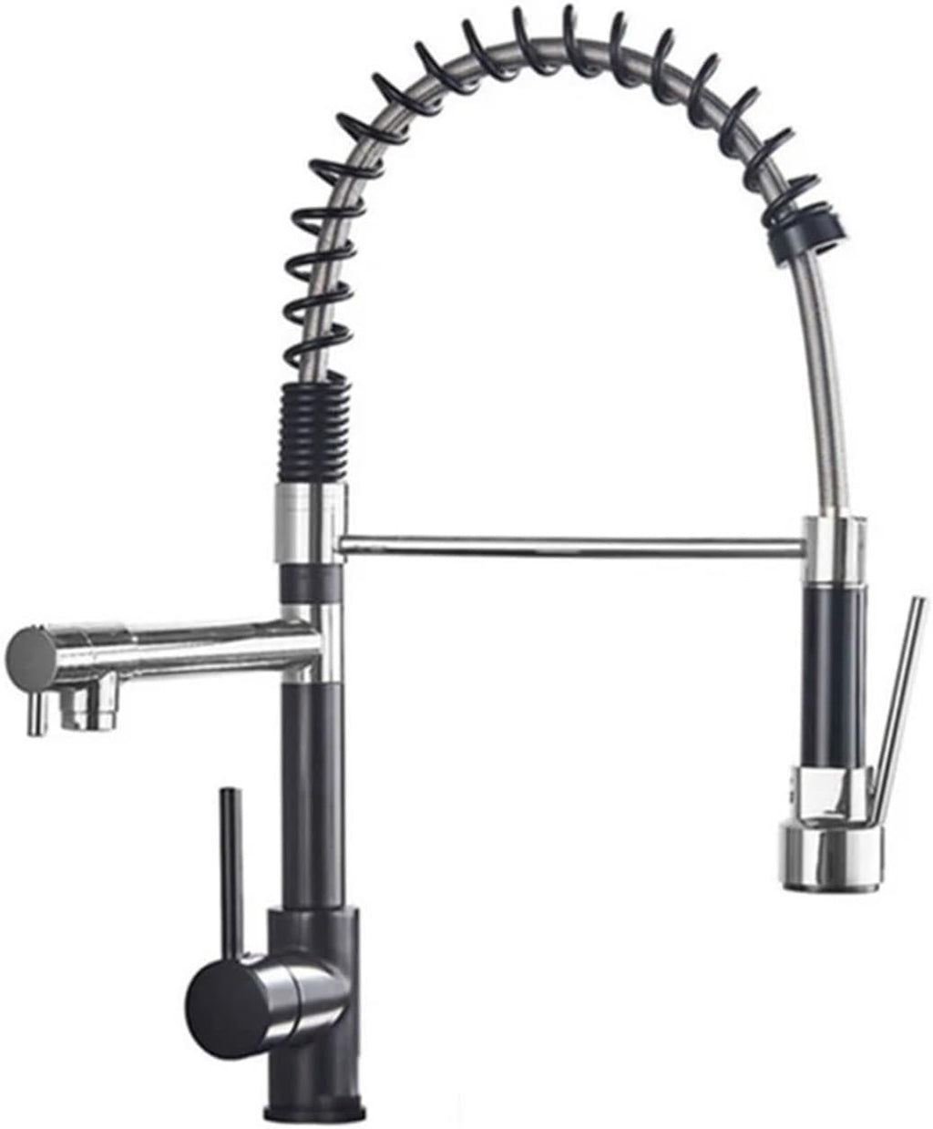 Kitchen Spring Faucet Pull Down Pull Out Dual Spouts 360 Rotation Cold and Hot Water Single Handle Mixer Tap(Chrome Long)