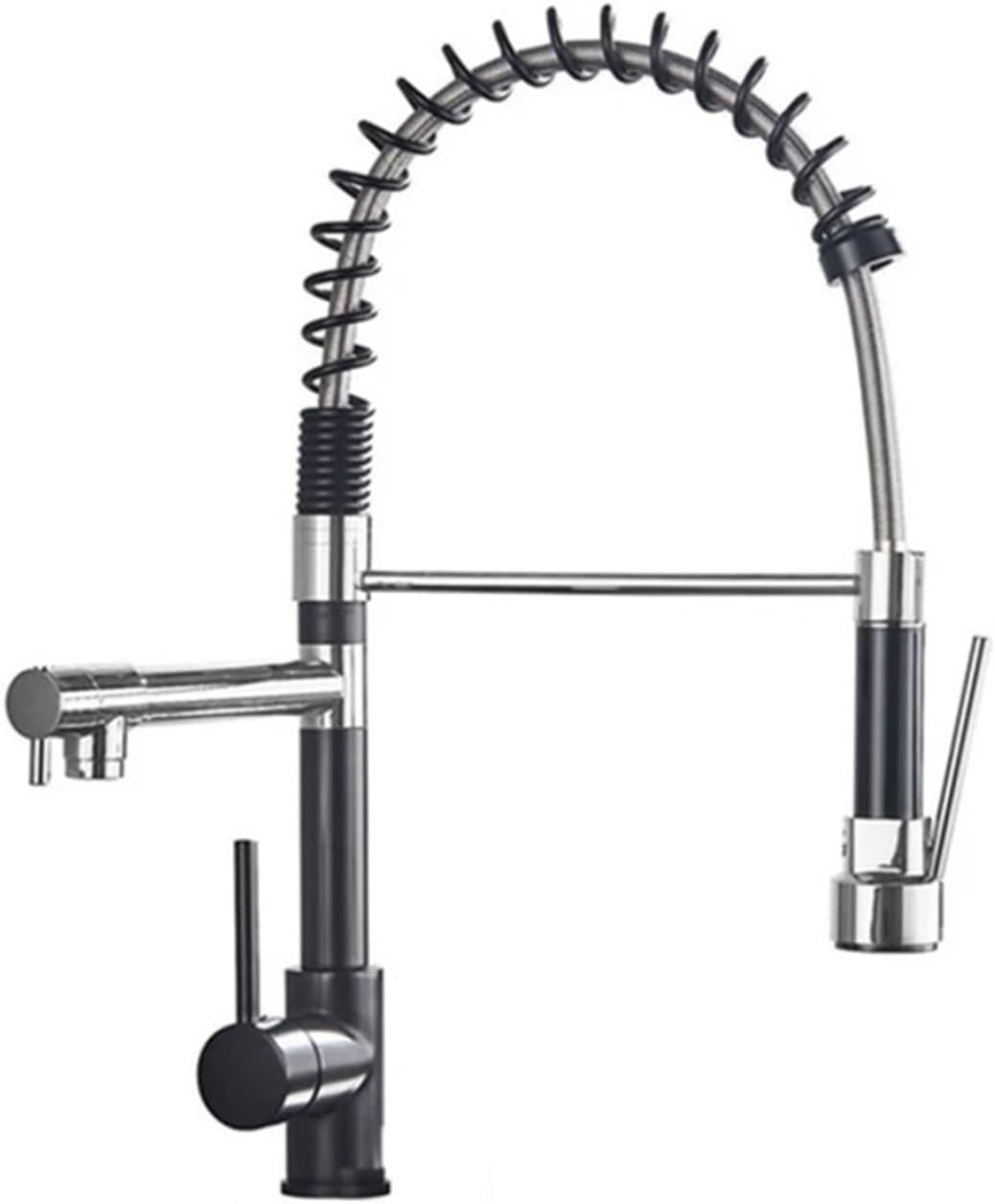 Kitchen Spring Faucet Pull Down Pull Out Dual Spouts 360 Rotation Cold and Hot Water Single Handle Mixer Tap(Chrome Long)