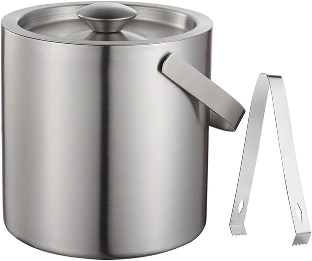 ice bucket, 130ml Ice Bucket Set Stainless Steel Ice Container Double Walled Ice Bucket Container with Tongs Tweezer Cooler