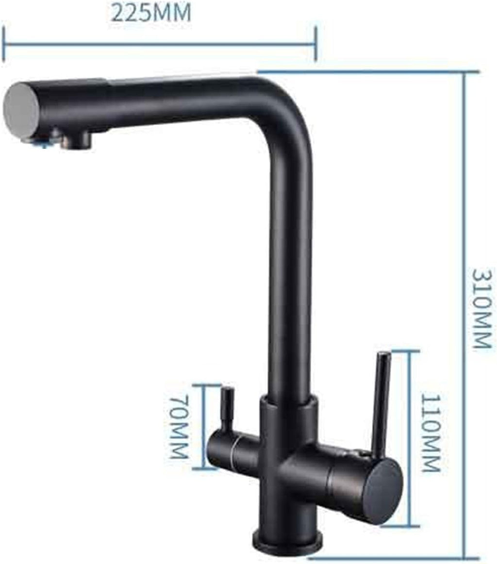 3 Way Kitchen Tap Brass, Three Way Water Filter Taps Kitchen Sink Kitchen Mixer Taps 1 Hole Swivel spout Hot Cold Water Chrome，Gold