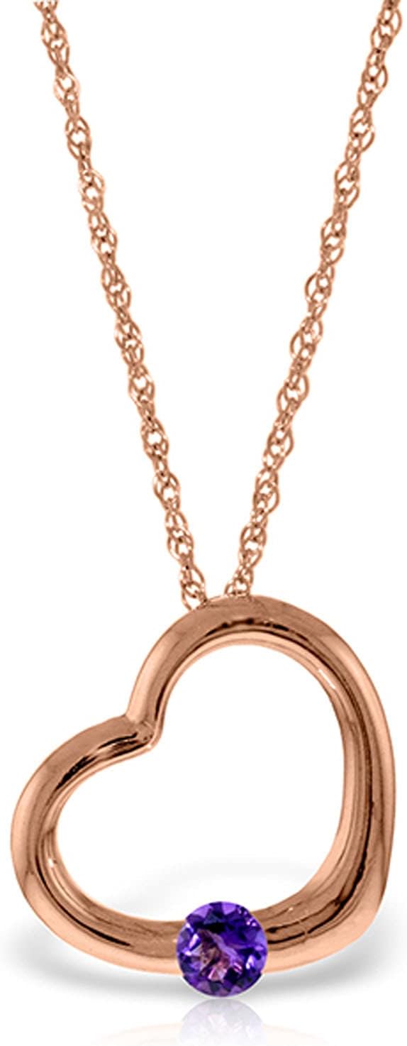 Galaxy Gold GG 14K Gold Open Heart Purple Amethyst Pendant Necklace