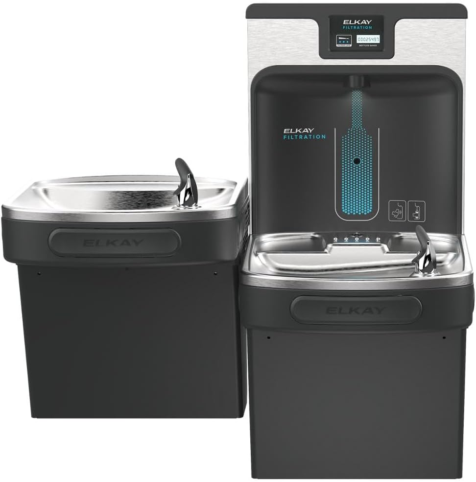 Elkay LZSTL8WSMP-PF Enhanced Filtered Bottle Filler & Bi-Level ADA Cooler Refrigerated Midnight Black PFOA/PFOS & Lead Reducing Drop Down Wrapper