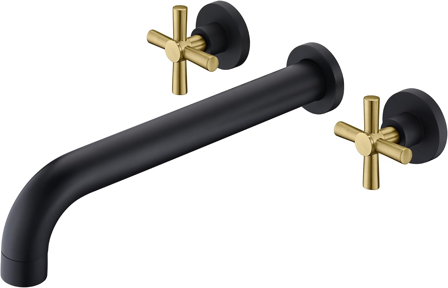 SUMERAIN Wall Mount Tub Faucet with 2 Cross Handles Black and Gold, Long Spout Reach High Flow