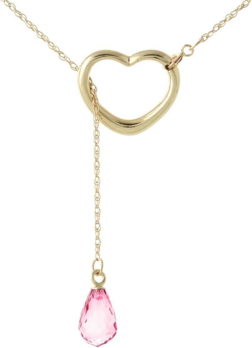 Galaxy Gold GG 14K Gold Open Heart with Genuine Pink Topaz Drop Pendant Necklace