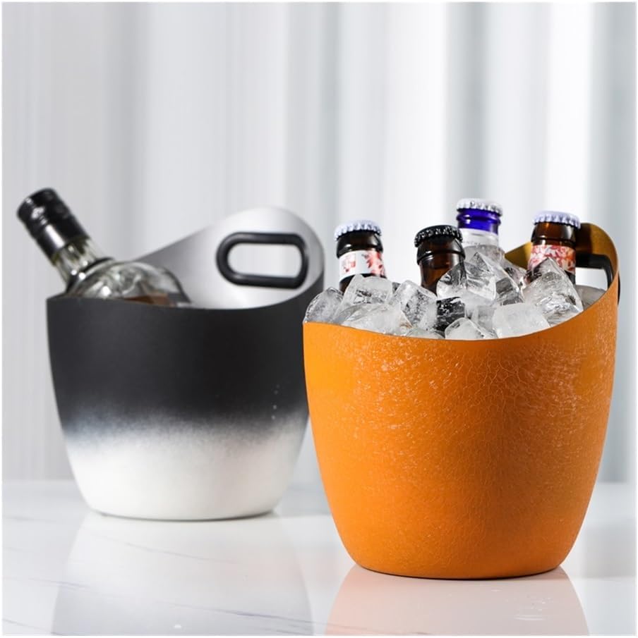 Ice Bucket, Stainless Steel Champagne Ice Bucket Curved Drink Chiller Ice Buckets for Parties(Black)