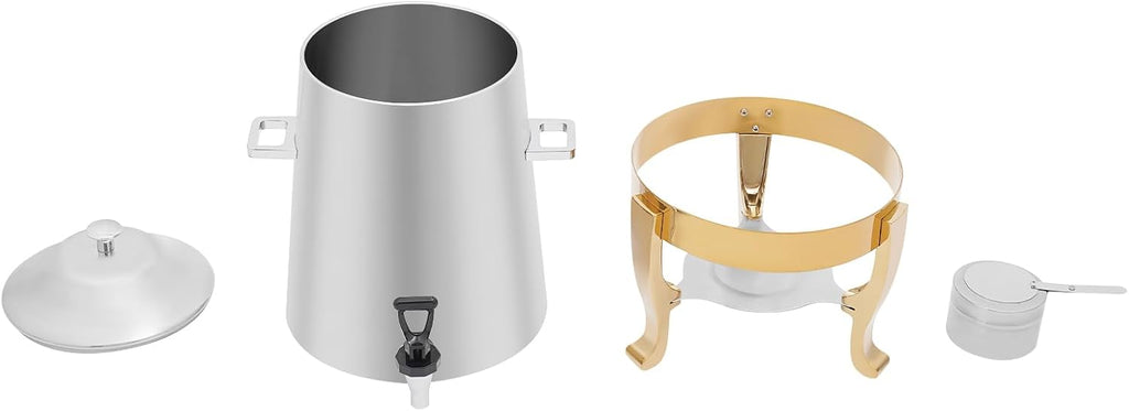 Stainless Steel Beverage Dispensers, Drink Dispenser with Fuel Holder & Base & Stainless Steel Faucet 3.4Gal Hot Beverage Dispenser, Commercial Coffee Urn for Hotels, Canteens（Gold Shelf）