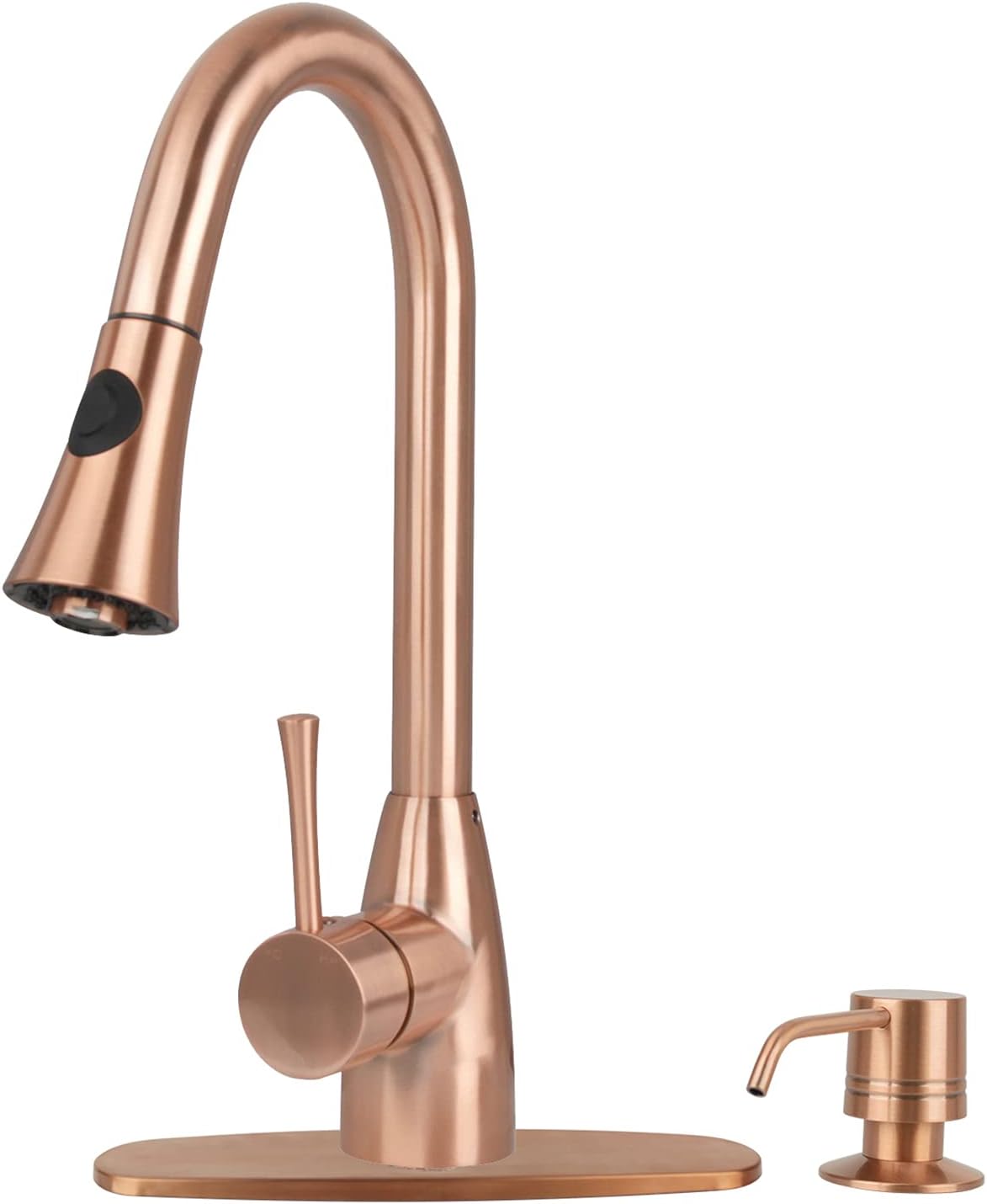 Akicon Copper Kitchen Faucet with Soap Dispenser, Single Handle Solid Brass High Arc Pull Down Sprayer Head Kitchen Sink Faucets with Deck Plate AK96455