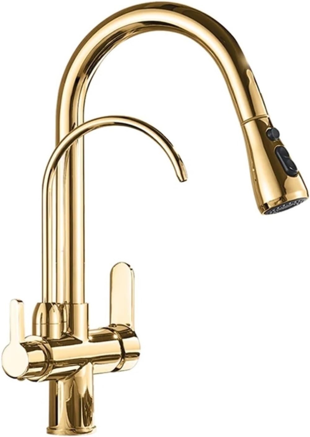 Filter Kitchen Faucet Brass Kitchen Faucet with Pure Water Pull Out Rotatble Hot Cold(Golden)