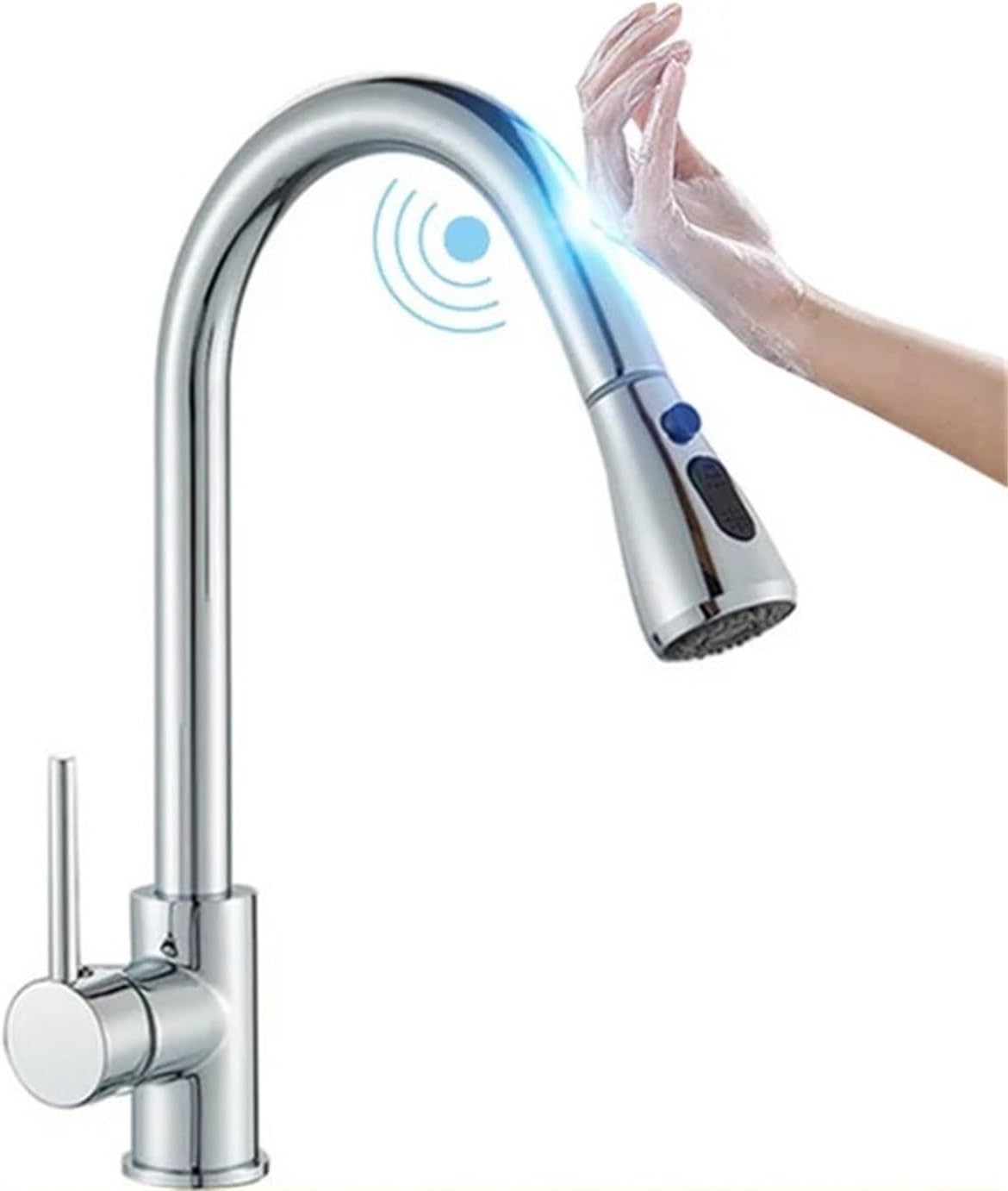 Smart Induction Touch Kitchen Faucets Deck Mount Pull Out Sensor Automatic Hot and Cold Water Mixer Faucet(Chrome)