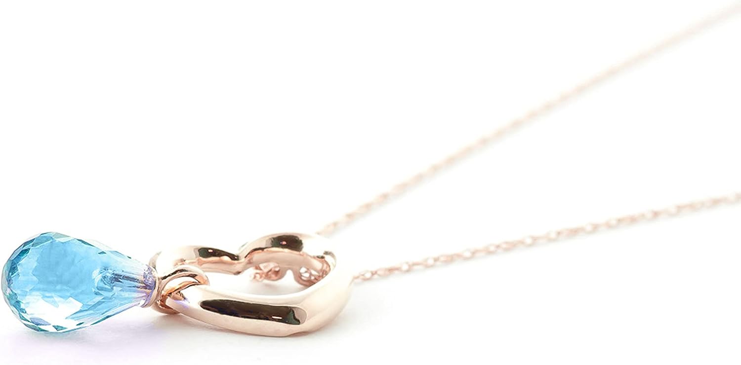 Galaxy Gold GG 14K Gold Open Heart with Genuine Blue Topaz Drop Pendant Necklace