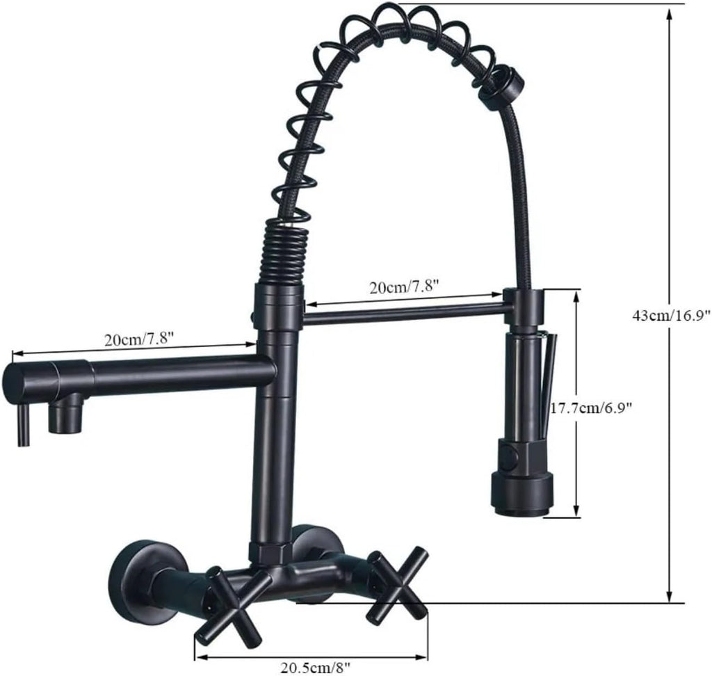 Wall Mounted Kitchen Faucet Hot Cold Water Mixer Tap Pull Down Spray 360 Rotation Kitchen Mixer Taps(Brushed Nickel)