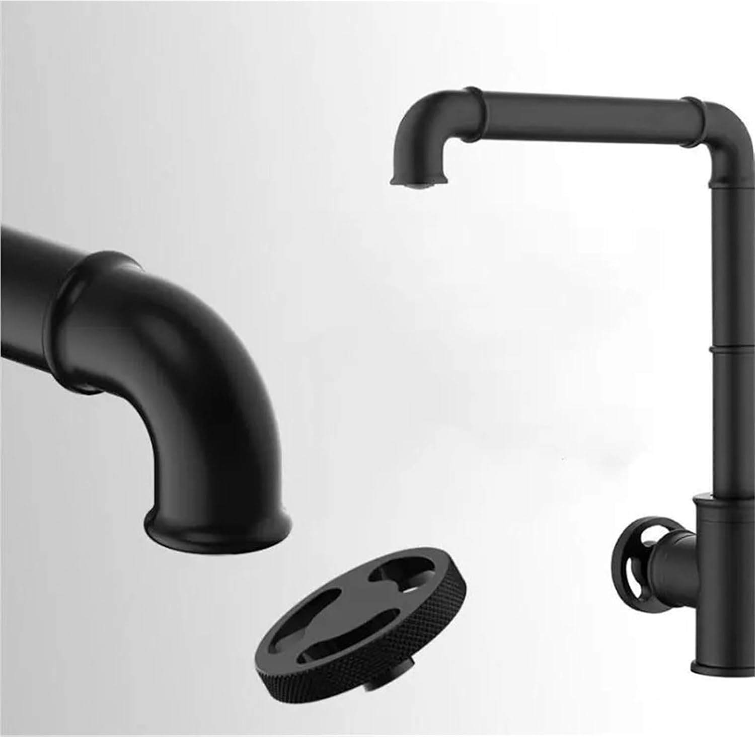 Kitchen Faucets Retro Industrial Style Brass Crane Bathroom Faucets 360 Rotate Hot and Cold Water Mixer Tap(Black)