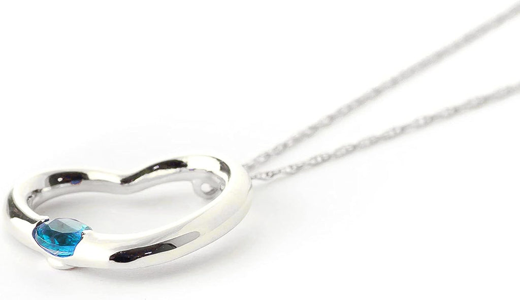 Galaxy Gold GG 14K Gold Open Heart with Genuine Blue Topaz Pendant Necklace