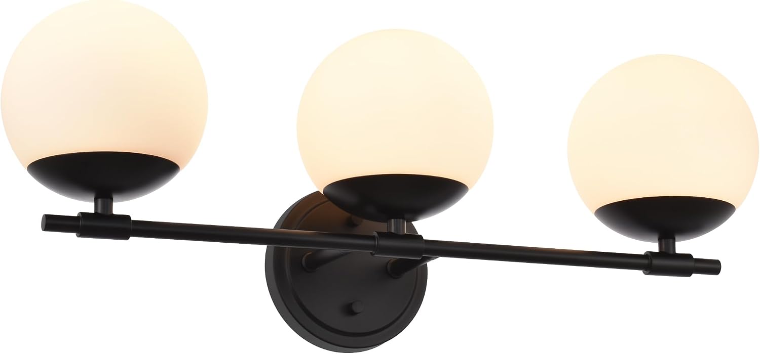 Black Bathroom Vanity Light Fixtures, 3 Light Globe Wall Sconce Lighting Over Mirror, Modern Vanity Lights for Bathroom, Mirror Cabinets Hallway Stairs, Standard E26 Base, Matte Black