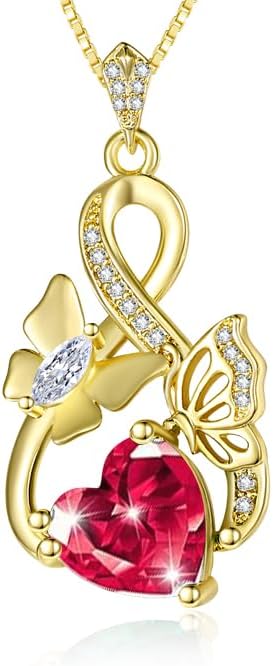 Gold Jewelry for Women Wife Infinity Necklace 18K White Gold Plated Dainty Butterfly Pendant with Heart Birthstone - Anniversary Necklaces for Women Birthday Gift Ideas Present for Girlfriend Mom Daughter