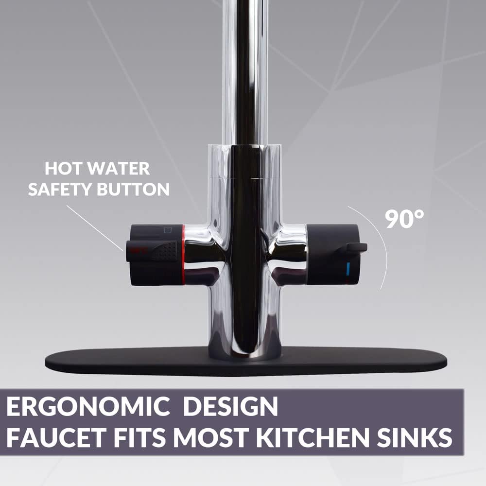 Westbrass BK236WH-2662 36' Double Bowl Reversible Apron Front Solid Surface Kitchen Sink with 4 in 1 Function Faucet, Dual Water Filters, Drain Baskets and Soap Dispenser, Polished Chrome/Matte Black