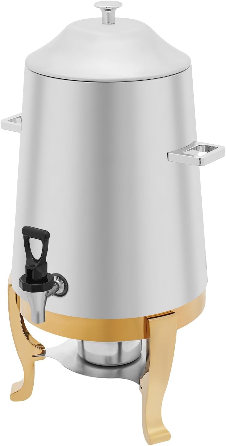 Stainless Steel Beverage Dispensers, Drink Dispenser with Fuel Holder & Base & Stainless Steel Faucet 3.4Gal Hot Beverage Dispenser, Commercial Coffee Urn for Hotels, Canteens（Gold Shelf）