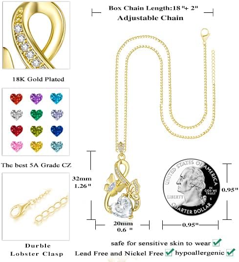 Gold Jewelry for Women Wife Infinity Necklace 18K White Gold Plated Dainty Butterfly Pendant with Heart Birthstone - Anniversary Necklaces for Women Birthday Gift Ideas Present for Girlfriend Mom Daughter