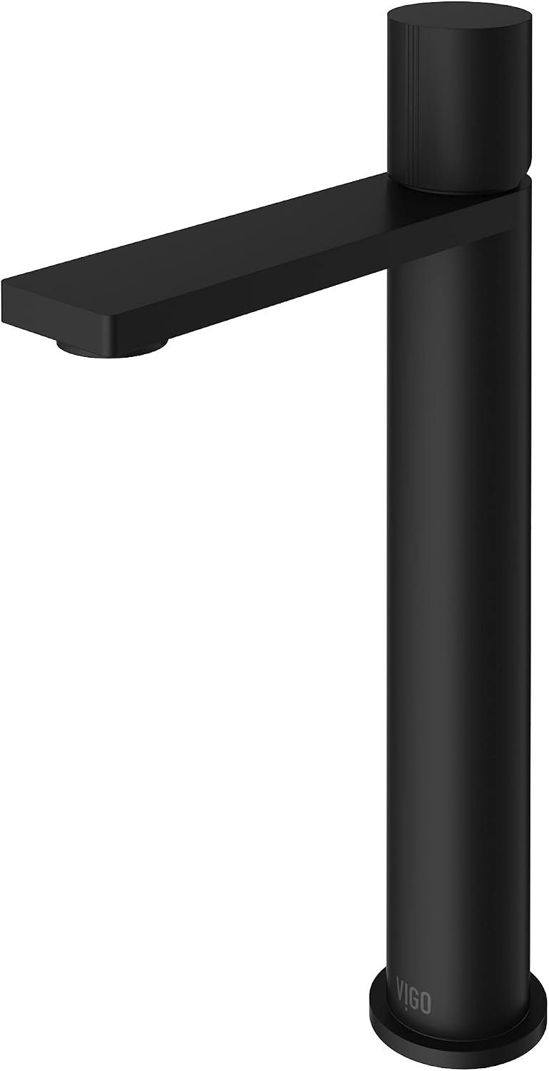 VIGO Gotham Single-Handle Single-Hole Mount Vessel Bathroom Sink Faucet, 12-Inch, Matte Black, Modern Design, Solid Brass, 1.2 GPM WaterSense & Ceramic Disc Valve, Corrosion-Resistant