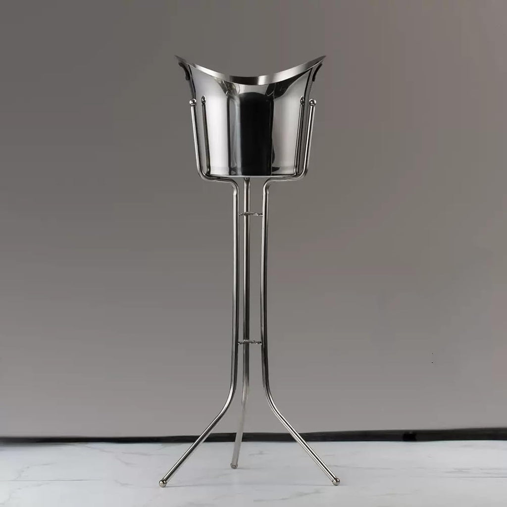 Keep Ice Frozen Longer Ice Bucket with Stand Stainless Steel Floor Wine Bar Vertical Cooler for Indoor and Outdoor for parties(Silver)