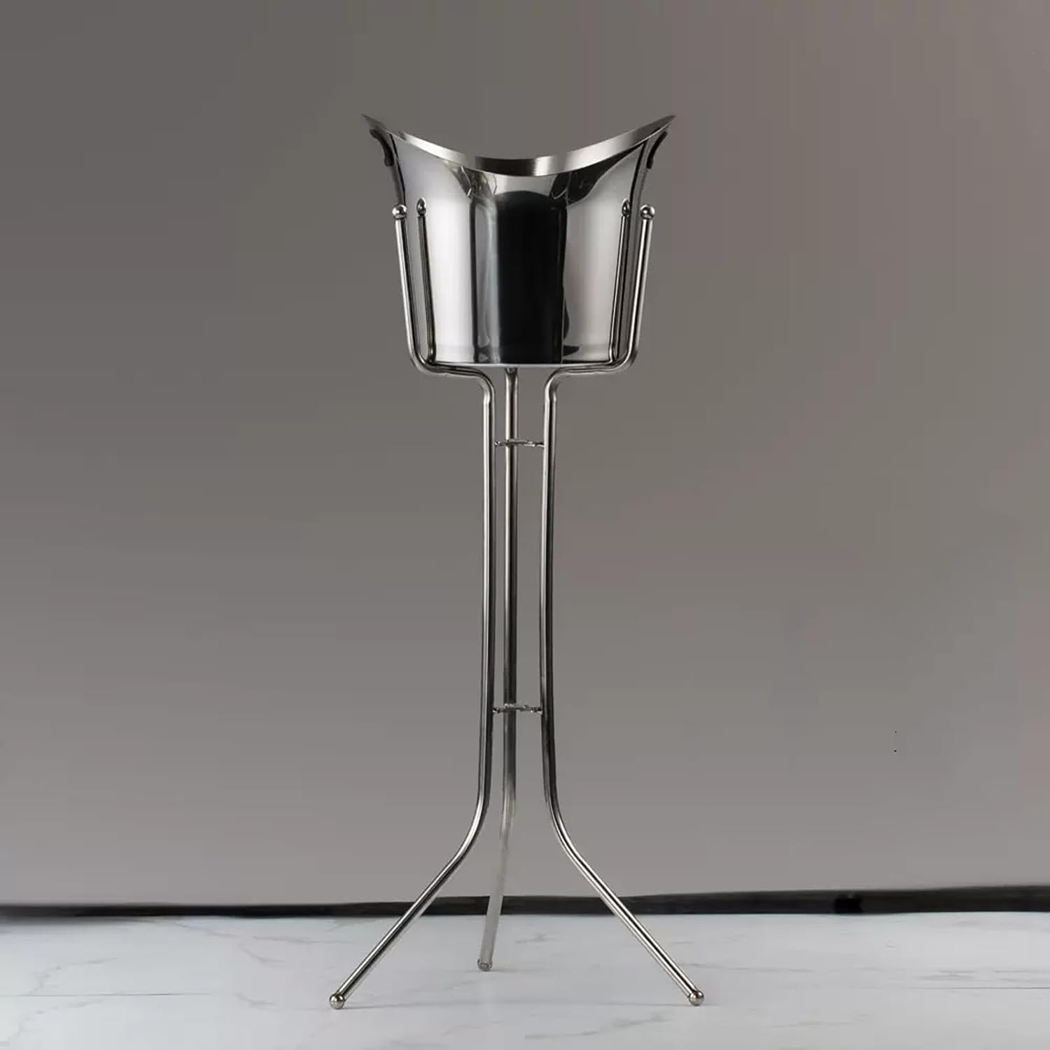 Keep Ice Frozen Longer Ice Bucket with Stand Stainless Steel Floor Wine Bar Vertical Cooler for Indoor and Outdoor for parties(Silver)