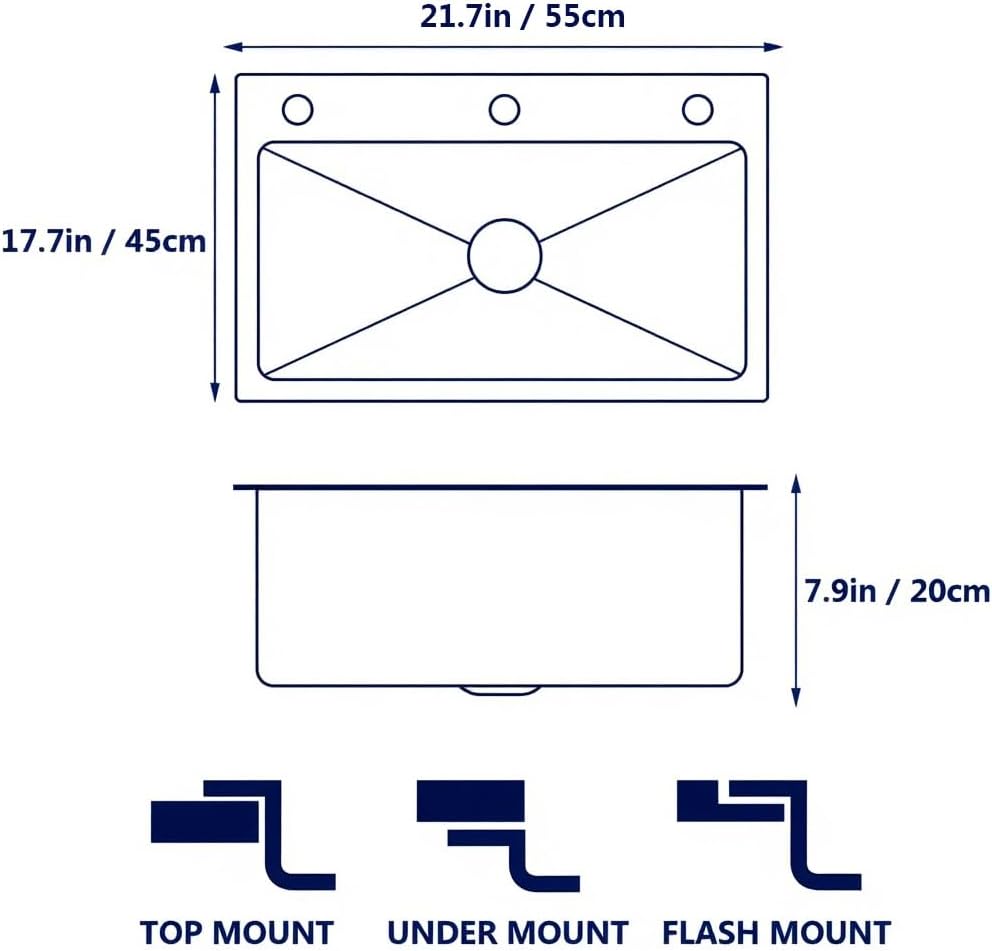 ARTLINE Stainless Steel Kitchen Sink, Drop In Single Bowl Sink, Topmount Workstation Sink with Sliding Accessories, Farmhouse Workstation sink with Multiple Accessories (21.7 x 17.7in)