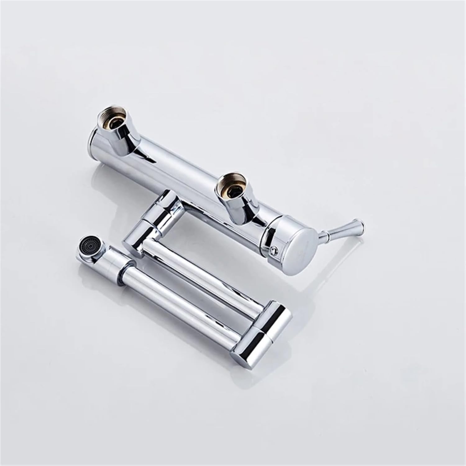 Brass Wall Mounted Dual Hole Kitchen Sink Foldable Mixer Tap Rotating Cold Hot Water Faucets(Chrome)