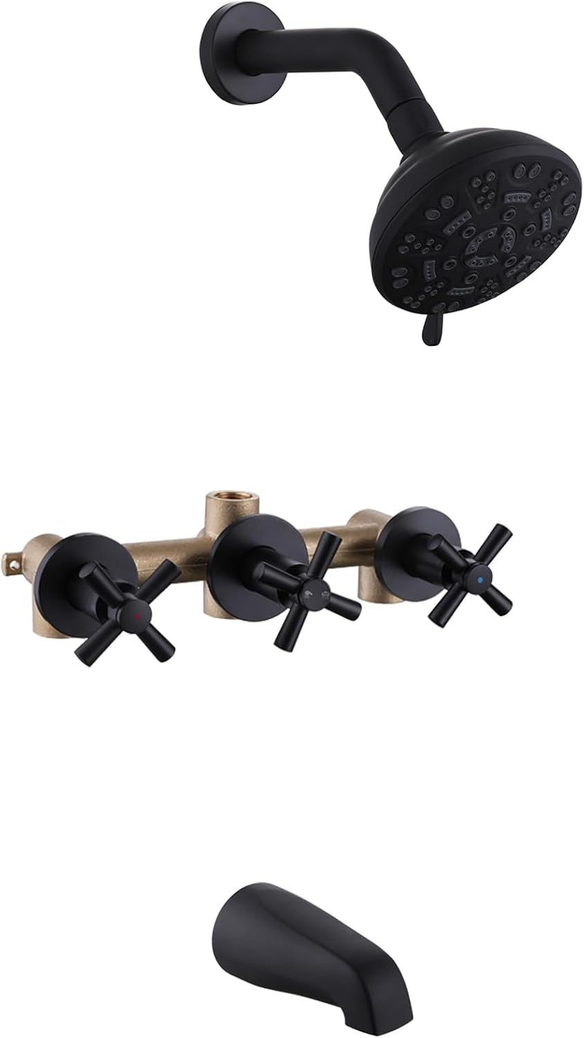 3 Handles Shower Faucet Set with Tub Spout Bathtub Shower Faucets Combo Set Shower System Complete Tub and Shower Trim Kit Shower Fixtures Matte Black