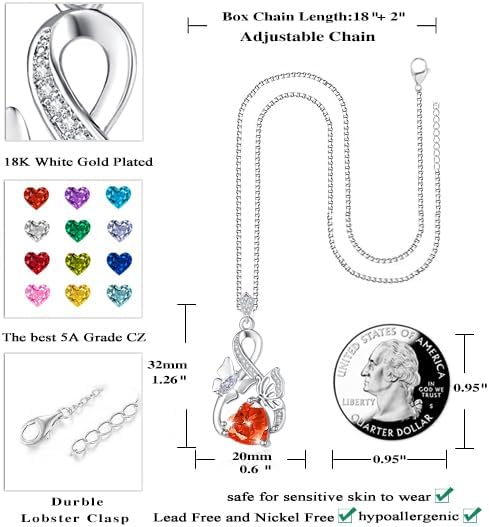 Gold Jewelry for Women Wife Infinity Necklace 18K White Gold Plated Dainty Butterfly Pendant with Heart Birthstone - Anniversary Necklaces for Women Birthday Gift Ideas Present for Girlfriend Mom Daughter