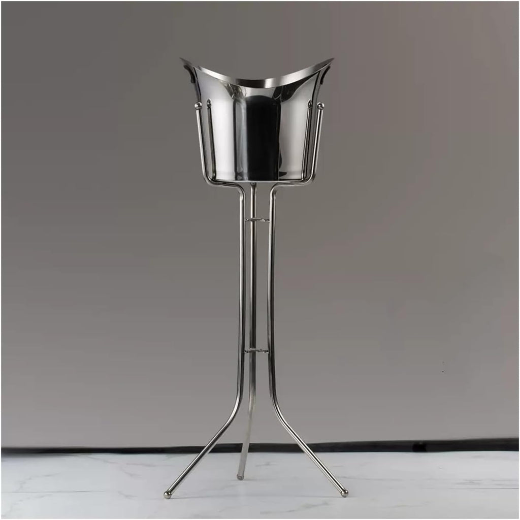 Keep Ice Frozen Longer Ice Bucket with Stand Stainless Steel Floor Wine Bar Vertical Cooler for Indoor and Outdoor for parties(Silver)