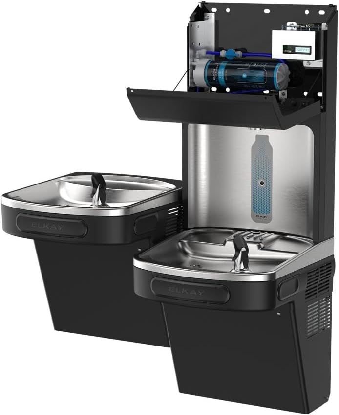 Elkay Pro Filtration LZSTL8WSBPRO-UV Bottle Filling Station & Bi-Level ADA Cooler Refrigerated Black UV Filtration