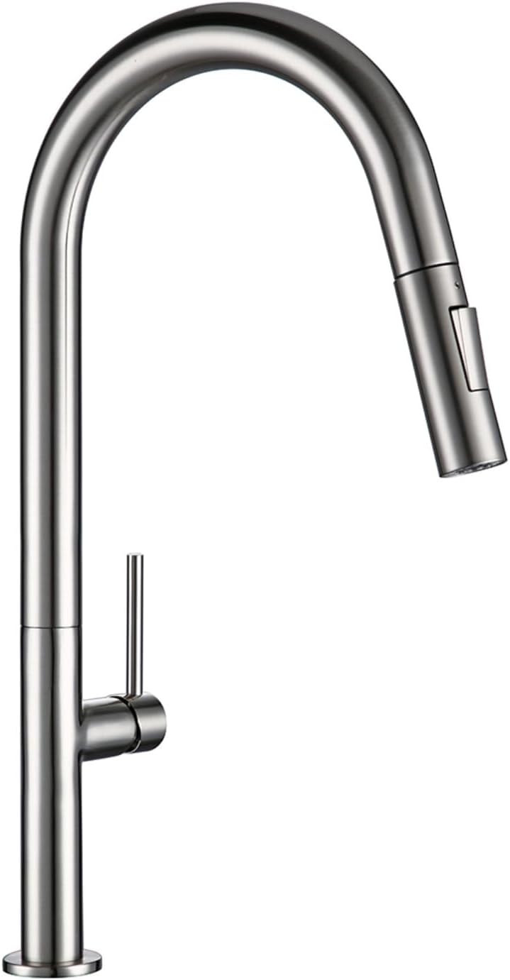 Brass Brushed Gold Black 360 Oegree Rotation Kitchen Hot and Cold Water Sink Taps Pull Out Spout Kitchen Faucet(Brushed Nickel)