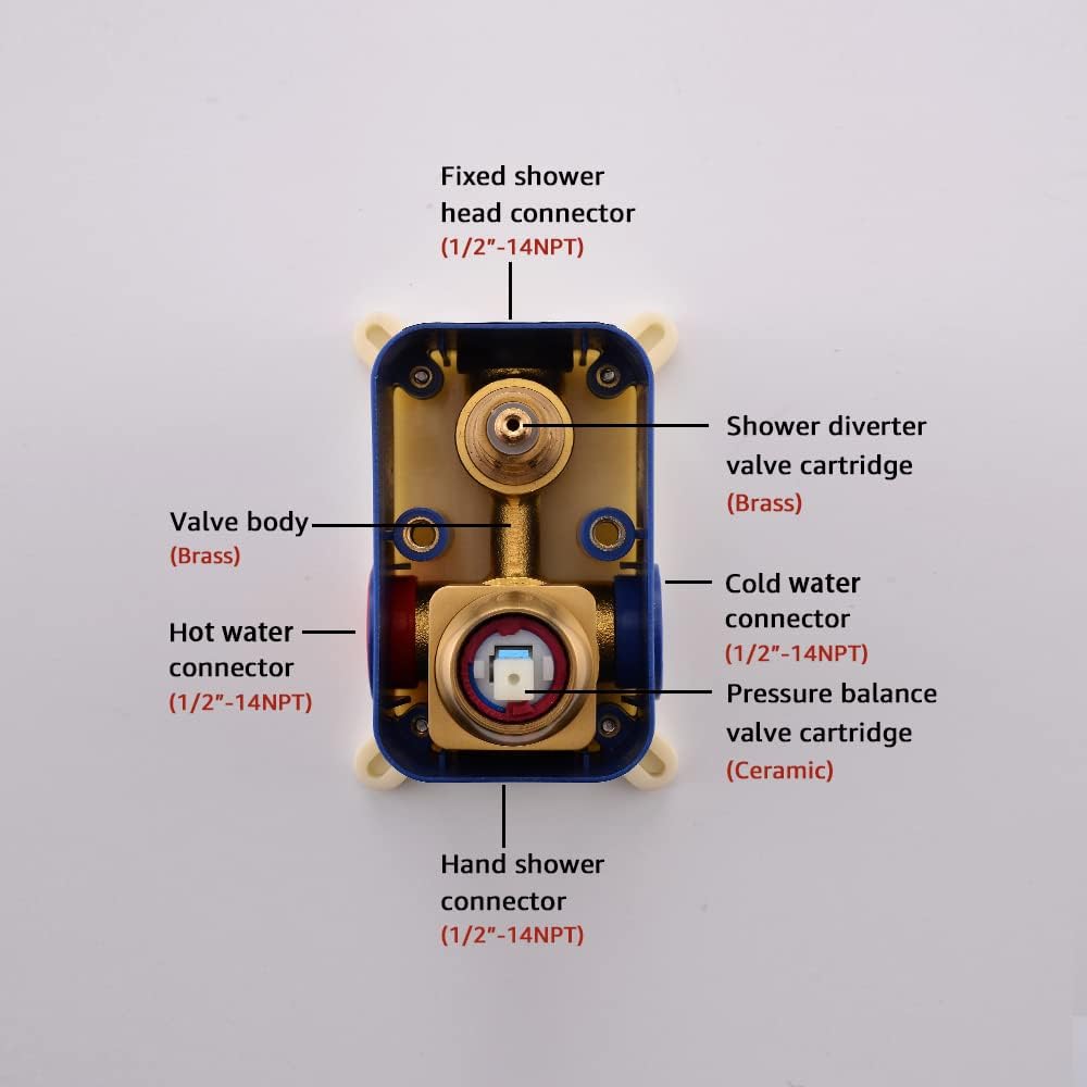 Brushed Gold Shower System, Golden Shower Fixture with 12 Inch Rain Shower Head and Handheld Shower Head, Rainfall Shower Faucet with Brass Valve for Bathroom
