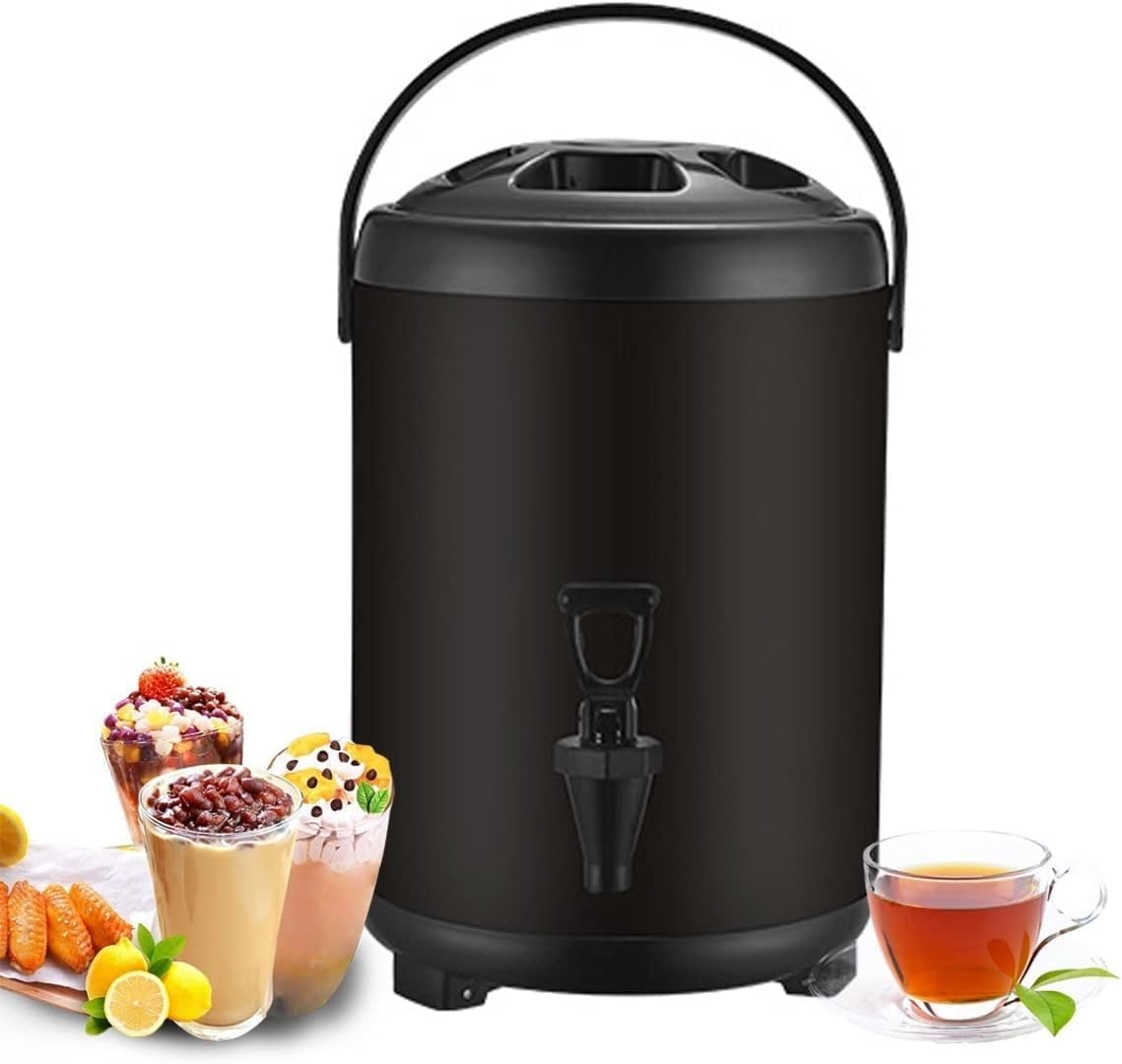 6L 8L 10L 12L Urn Boiler Hot and Cold Water Dispenser Stainless Steel Tea Hot Water Bottle with Faucet Portable Handle Large Capacity Sealing for Catering Office Hotels Party (Color : Black, Size :