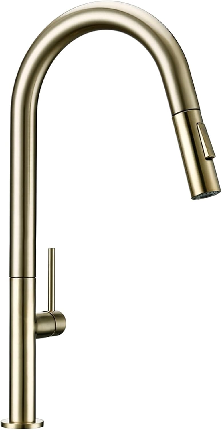 Kitchen Mixer Sink Tap Hot Cold Water 360 Degree Rotation Pull Out Brass Faucet(Brushed Gold)