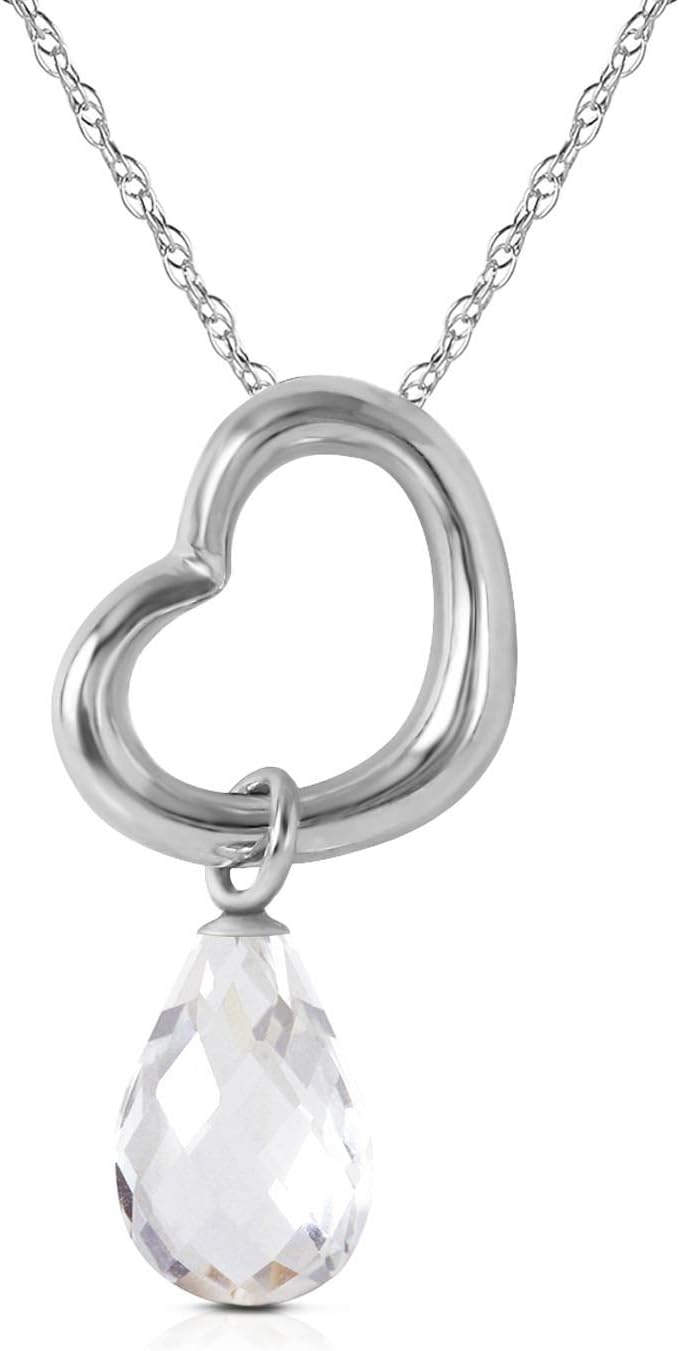 Galaxy Gold GG 14k Yellow, White, Rose Gold Open Heart with Genuine White Topaz Drop Pendant Necklace