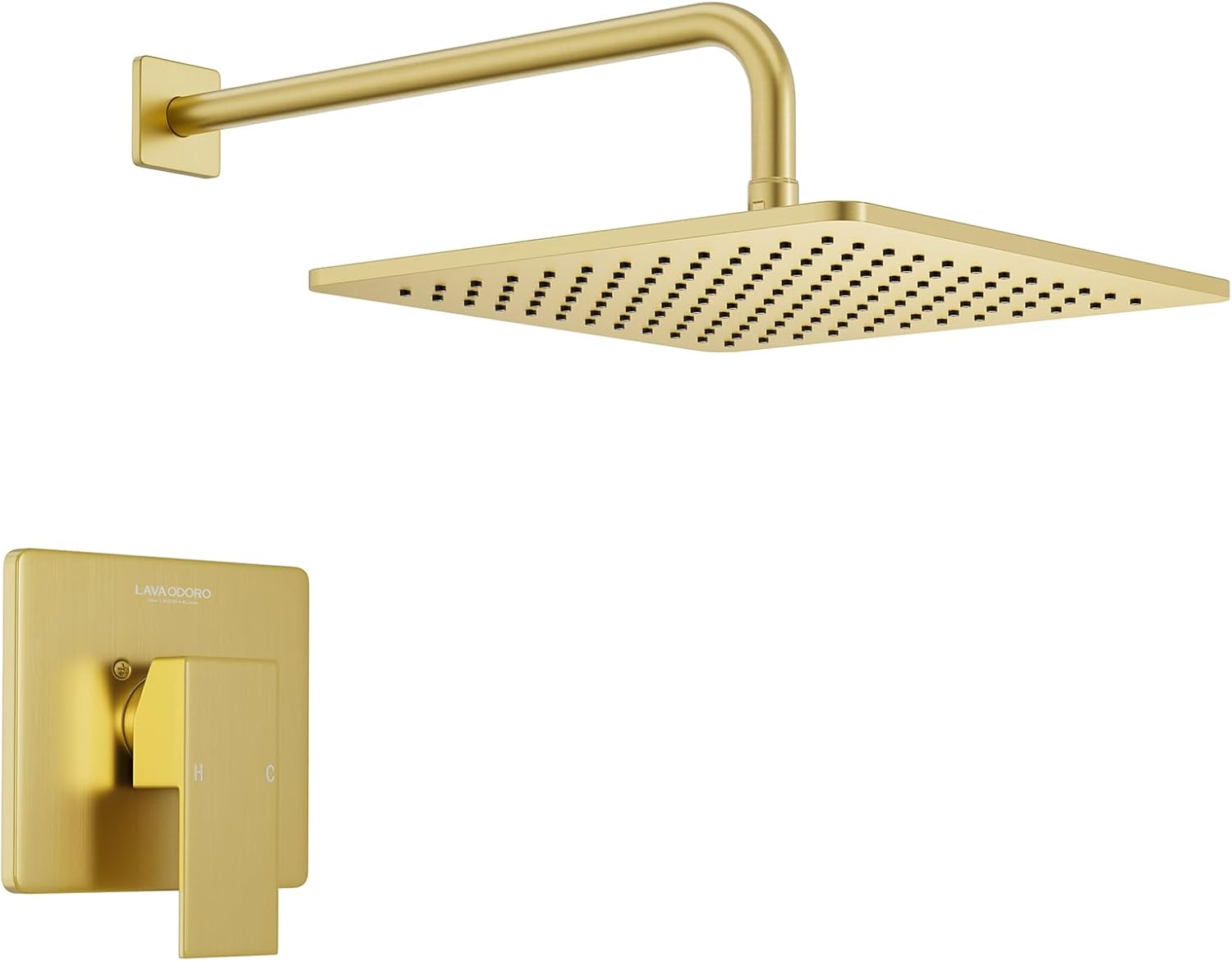 Lava Odoro 12-inch Modern Square Shower Faucet Set Brushed Gold, Shower Trim Kit with Rough-in Valve High Pressure Gold Rainfall Shower Head and Handle Set, (Valve Included), SF106-SG