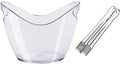 Keep Ice Frozen Longer 8 Liter Acrylic Ice Bucket with Tongs, Plastic Tub Oval Storage Buckets for 2 Wine or Champagne Bottles for parties(Clear)